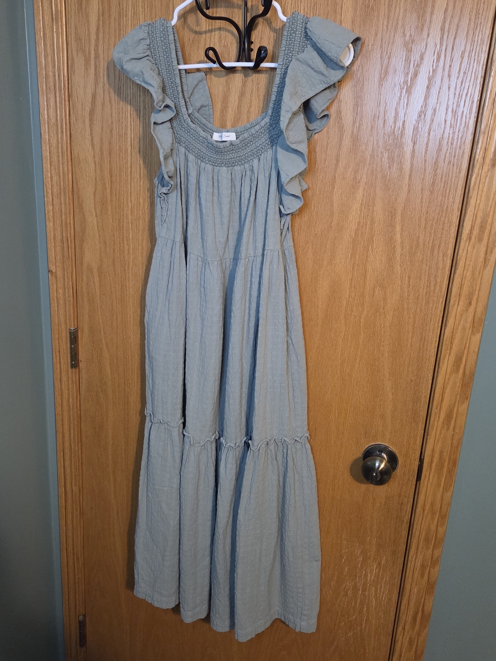 Mustard Seed Sage Green Ruffle Sleeve Maxi Dress size sm